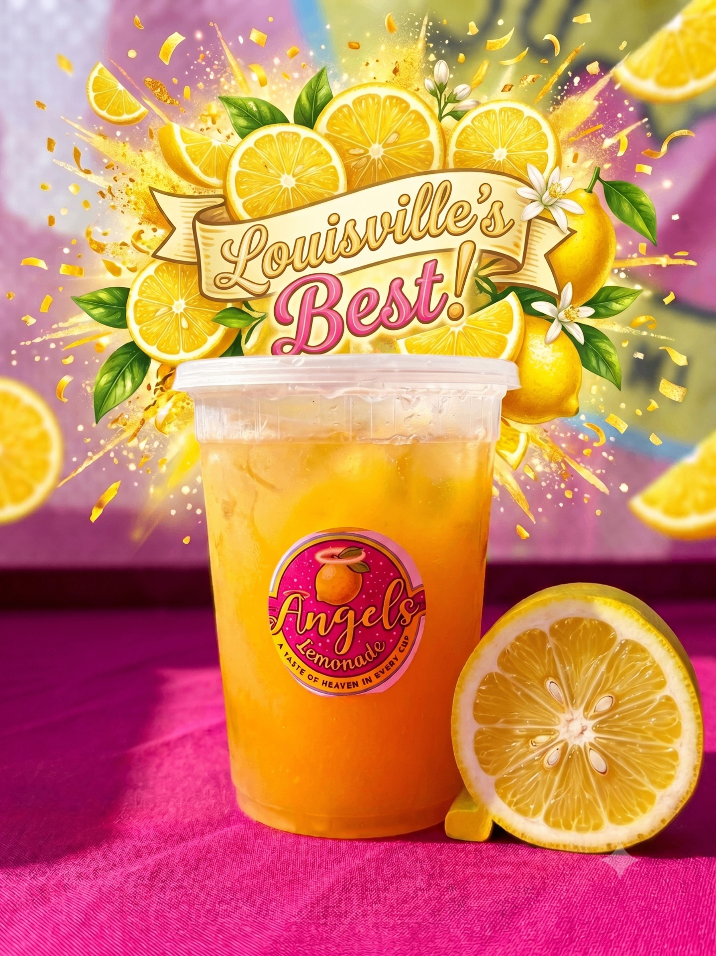 Ice cold Angels Lemonade with golden splash